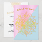 Mehndi Mehendi Blue Pink Henna Brautparty Einladung (Vorne/Hinten)