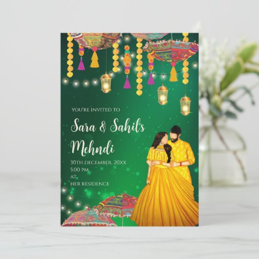 Mehndi Night laden Henna Party & Mehndi Einladunge Einladung (Stehend Vorderseite)