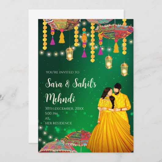 Mehndi Night laden Henna Party & Mehndi Einladunge Einladung (Vorne/Hinten)