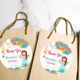 Mehndi rosa blaues niedliches indisches Mädchen da Runder Aufkleber