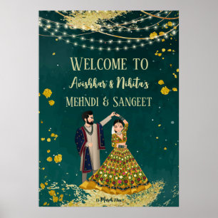 Mehndi sangeet grün mit Tanzpärchen willkommen Poster