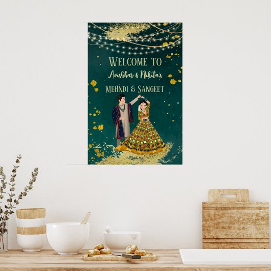Mehndi sangeet grün mit Tanzpärchen willkommen Poster (Küche)
