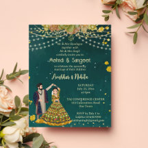 Mehndi sangeet grüne indische Paar Haushalt einlad