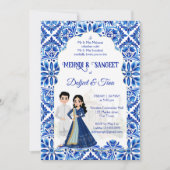 Mehndi Sangeet indische Hochzeit blau niedlich Einladung (Vorderseite)