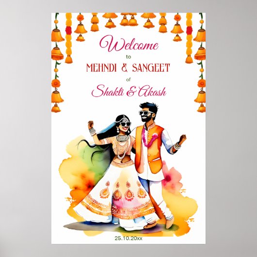 Mehndi Sangeet indisches Brautpaar Begrüßungszeich Poster (Vorne)