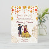 Mehndi sangeet laden niedliches indisches Paar ein Einladung (Stehend Vorderseite)