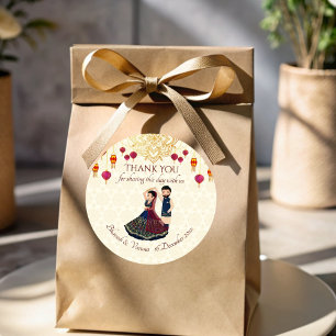 Mehndi & Sangeet Manadala und süßes indisches Paar Runder Aufkleber