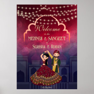 Mehndi Sangeet Märchenleuchten Tanzpärchen willkom Poster