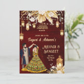 Mehndi Sangeet Maroon Indianerpaar Islamisch Einladung (Stehend Vorderseite)