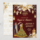 Mehndi Sangeet Maroon Indianerpaar Islamisch Einladung (Vorne/Hinten)