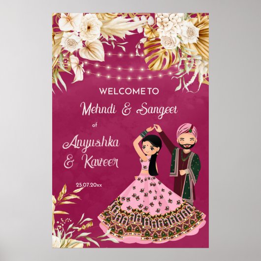 Mehndi sangeet rosa Gold indische Hochzeitsempfang Poster (Vorne)