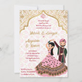 Mehndi sangeet rosa Goldmedaille indische Hochzeit Einladung (Vorderseite)