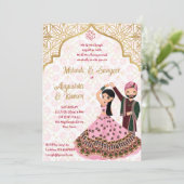 Mehndi sangeet rosa Goldmedaille indische Hochzeit Einladung (Stehend Vorderseite)