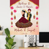 Mehndi sangeet tanzen indisches Paar lotus arabisc Poster (Heimbüro)