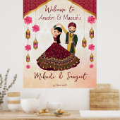 Mehndi sangeet tanzen indisches Paar lotus arabisc Poster (Küche)