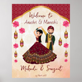 Mehndi sangeet tanzen indisches Paar lotus arabisc Poster
