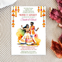 Mehndi Sangeet tanzend indisches Brautpaar modern