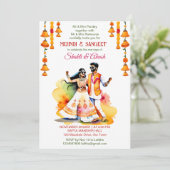 Mehndi Sangeet tanzend indisches Brautpaar modern Einladung (Stehend Vorderseite)