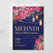 Mehndi Starry nachtsarabische Laternen mit Blumen Einladung (Vorderseite)