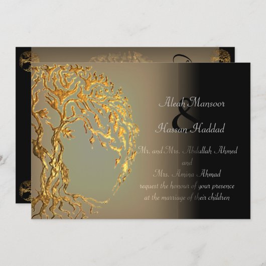 Mehndi Tree of Life (Gold) Einladung (Vorne/Hinten)