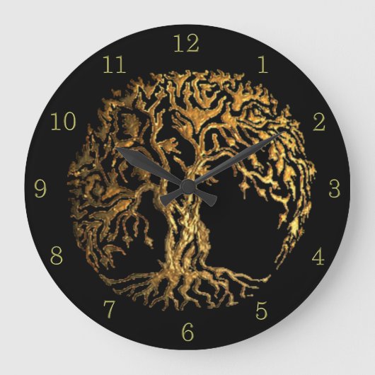 Mehndi Tree of Life (Gold) Große Wanduhr (Vorderseite)