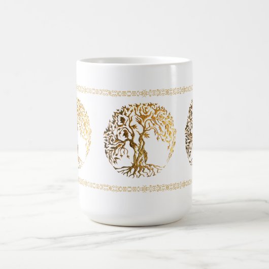 Mehndi Tree of Life (Gold) Kaffeetasse (Mittel)