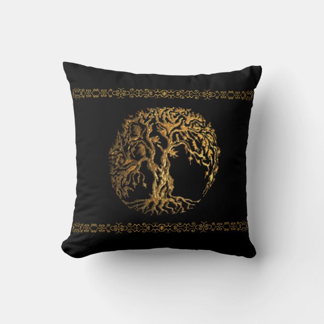 Mehndi Tree of Life (Gold) Kissen (Vorderseite)