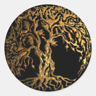 Mehndi Tree of Life (Gold) Runder Aufkleber
