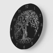 Mehndi Tree of Life (Henna) (Silber) Große Wanduhr (Winkel)