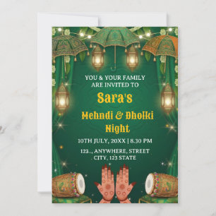 Mehndi- und Dholki-Nacht-Zeremonie-Einladung Einladung