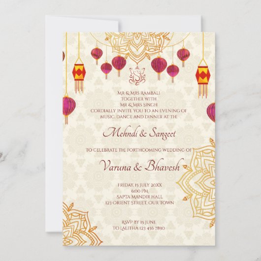 Mehndi und Sangeet Einladung niedliches indisches (Rückseite)