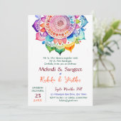 Mehndi und Sangeet farbenfrohe Mandala-Vorlage Einladung (Stehend Vorderseite)