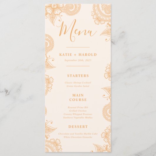 Mehndi Wedding Dinner Menu Menükarte (Vorderseite)