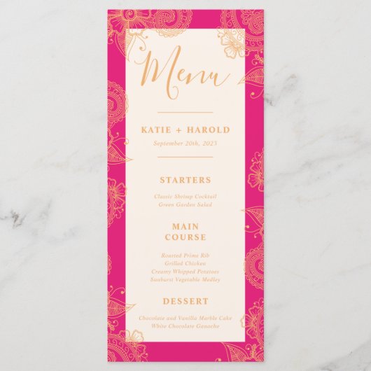 Mehndi Wedding Dinner Menu Menükarte (Vorderseite)
