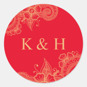 Mehndi Wedding Monogram Classic Round Sticker