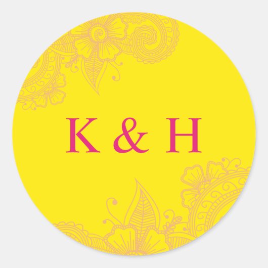 Mehndi Wedding Monogram Classic Round Sticker (Vorderseite)