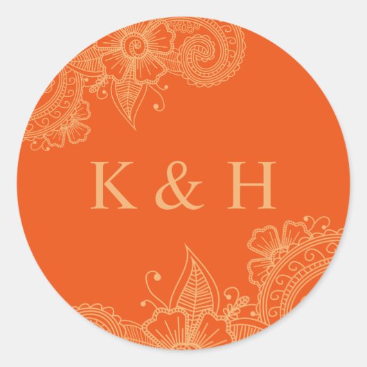 Mehndi Wedding Monogram Classic Round Sticker (Vorderseite)
