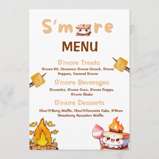 Mehr Bar Menu Sign Smore Bar S'mores Station Out Menükarte (Vorderseite)
