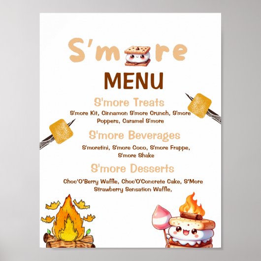 Mehr Bar Menu Sign Smore Bar S'mores Station Out Poster