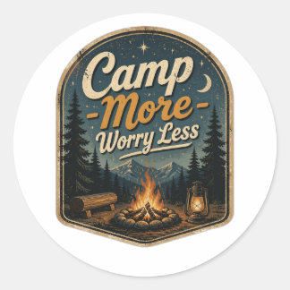 Mehr campen, weniger Sorgen – Vintage-Camping-Aben Runder Aufkleber