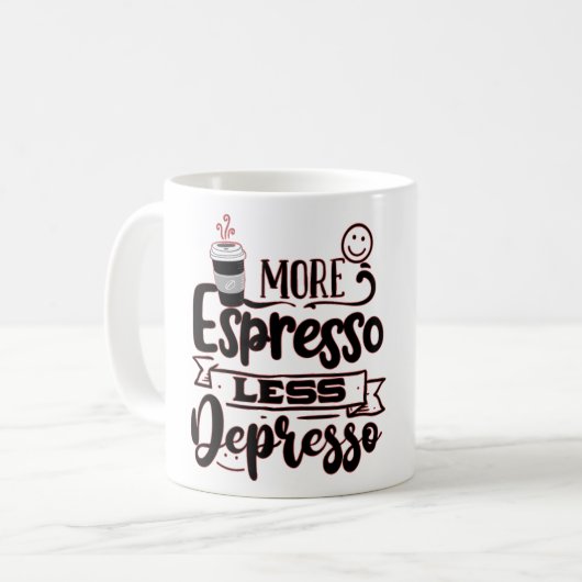 Mehr Espresso weniger Depresso - Espresso-Liebe Kaffeetasse (Vorderseite Links)