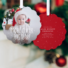 Mehr fröhlicher Spaß niedliches Rotes erstes Foto Ornament Karte