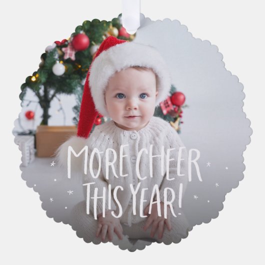 Mehr fröhlicher Spaß niedliches Rotes erstes Foto Ornament Karte (Vorderseite)