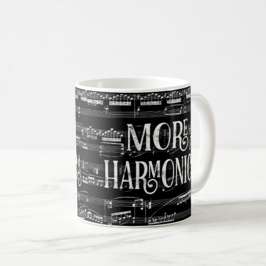 Mehr Harmonica Chalkboard - Schwarz-weiße Musik Kaffeetasse (VorderseiteRechts)