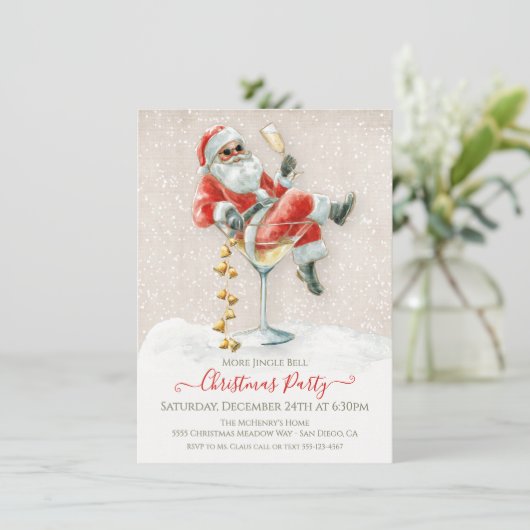 Mehr Jingle Bell Santa Martini Weihnachts-Party Einladung (Stehend Vorderseite)