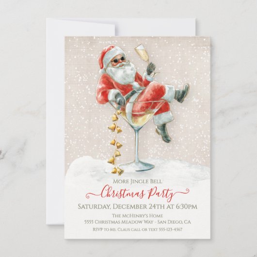 Mehr Jingle Bell Santa Martini Weihnachts-Party Einladung (Vorderseite)