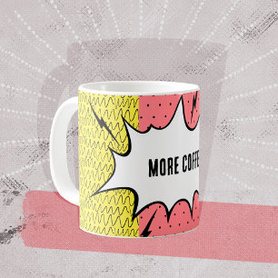 Mehr Kaffee! Comic-Art-Doodle-Gelb-Pink-Muster  Kaffeetasse