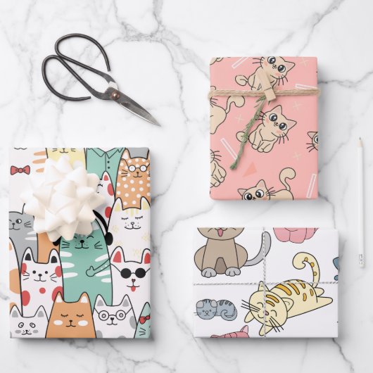 Mehr Katzenverpackungspapier, Katzenverpackungspap Geschenkpapier Set (Vorderseite)