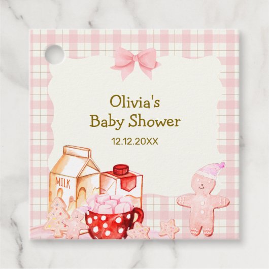 Mehr Milch & Cookie Gingham Winter Baby Dusche Geschenkanhänger (Vorderseite)