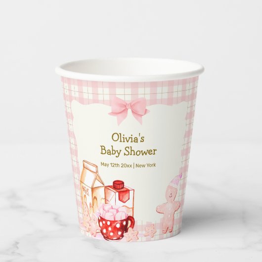 Mehr Milch & Cookie Gingham Winter Baby Dusche Pappbecher (Vorderseite)